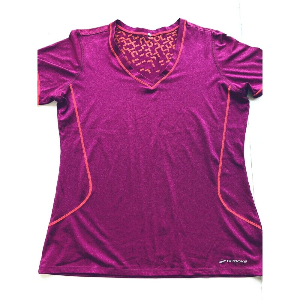 BROOKS T-shirt size LARGE pink Short Sleeve Polyester Top (ja62)